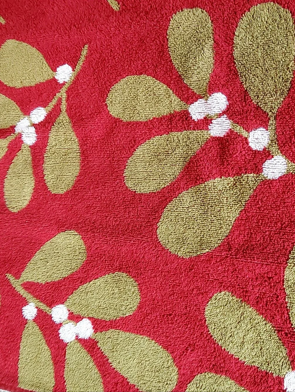Pottery Barn Turkish Cotton Holly Leaf Red/Olive Green 5 Piece Towel Set